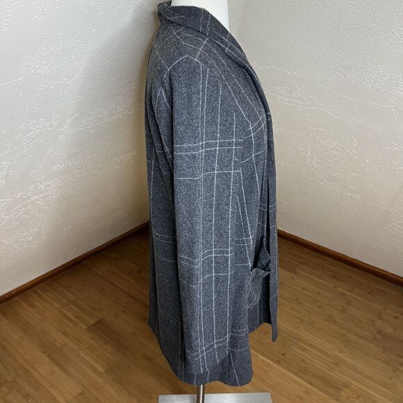 Eileen Fisher Gray Windowpane Plaid Wool Blend Open Cardigan M Minimalist - Picture 7 of 9